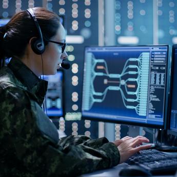 Analyst using Airbus geospatial intelligence software