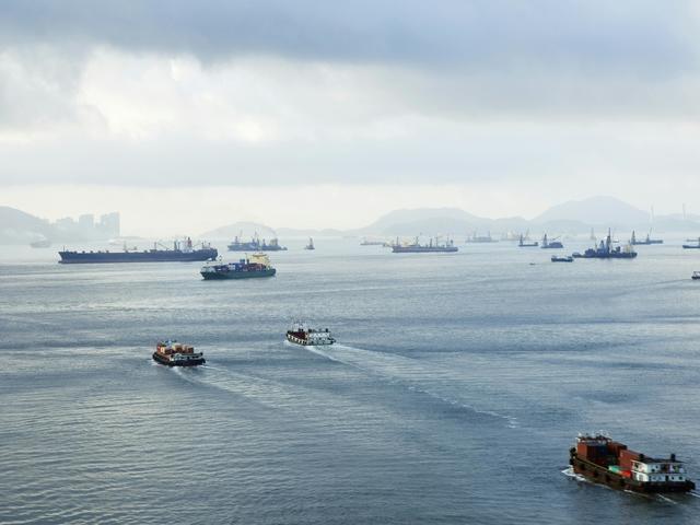 Several types of vessel on sea