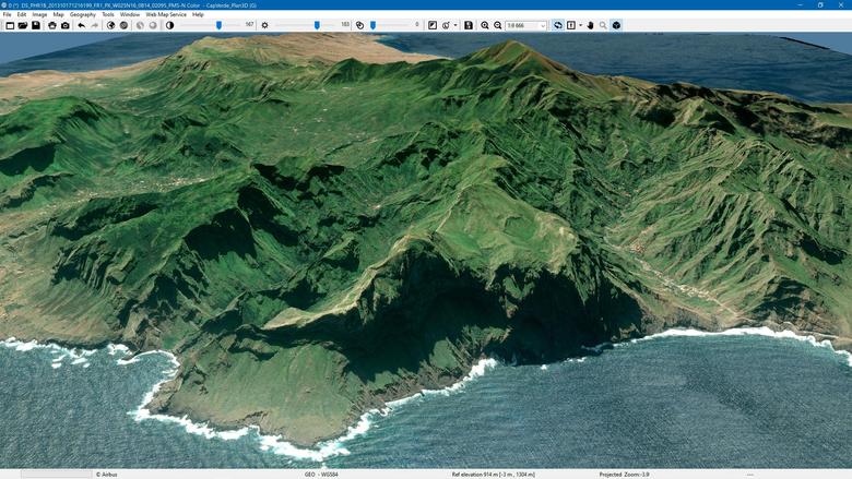 Screenshot showing Fortion® Terra Analyst interface with 3D view of Cap Verde