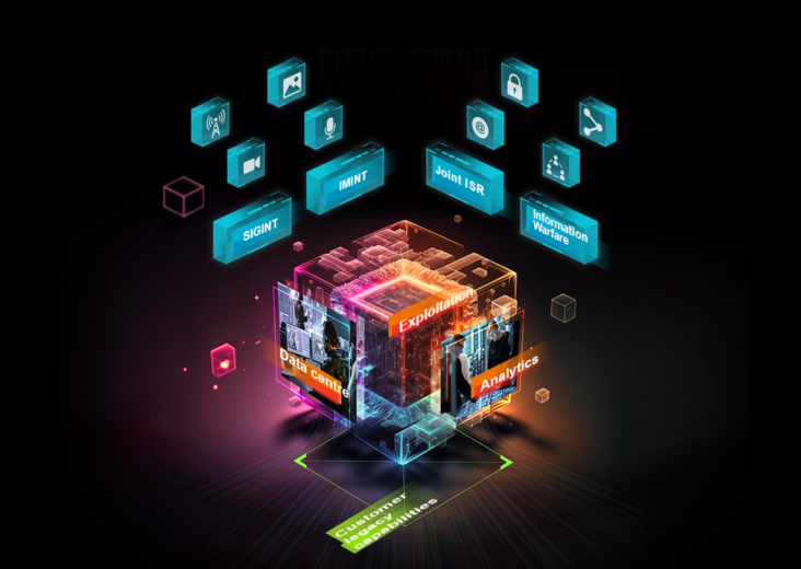 An artistic depiction of a computer adorned with different Intelligence domain, showcasing a range of data source