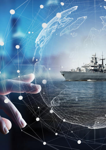 hand pointing to a digital bubble view with a frigate