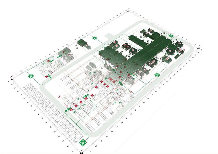 Screenshot from the tool showing military tent and container based infrastructure