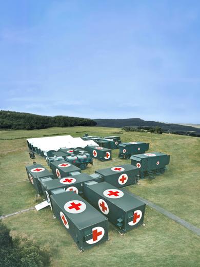 Role Two Rescue Centre in the field, consisting of interconnected tents and containers.